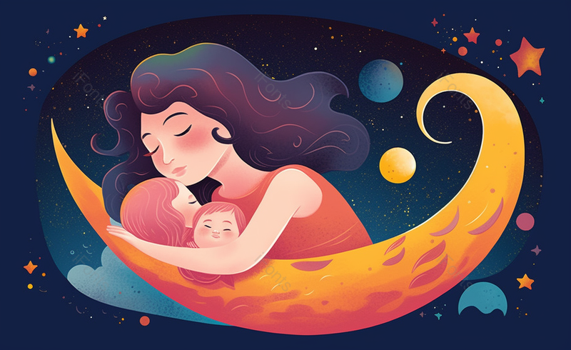 孩子母亲在月亮船上母亲节手绘插画场景,插画/手绘图,插画/手绘图库,插画/手绘图下载,插画/手绘